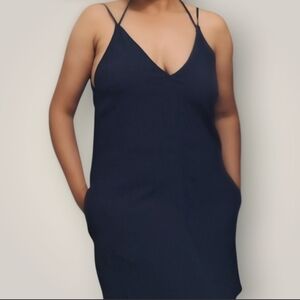 REFORMATION Blue Navy Double V Side Pocket Women's Mini Strappy Dress Size XS